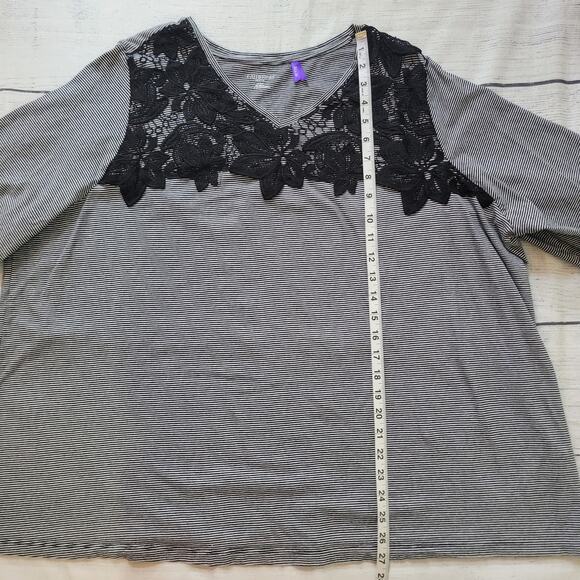 Catherines Size 3x WP Lace Floral Black White Striped Casual Tee Basics Feminine - Picture 4 of 10